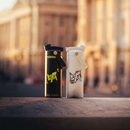 Black Insulated Bottle — UFA, with the white bottle